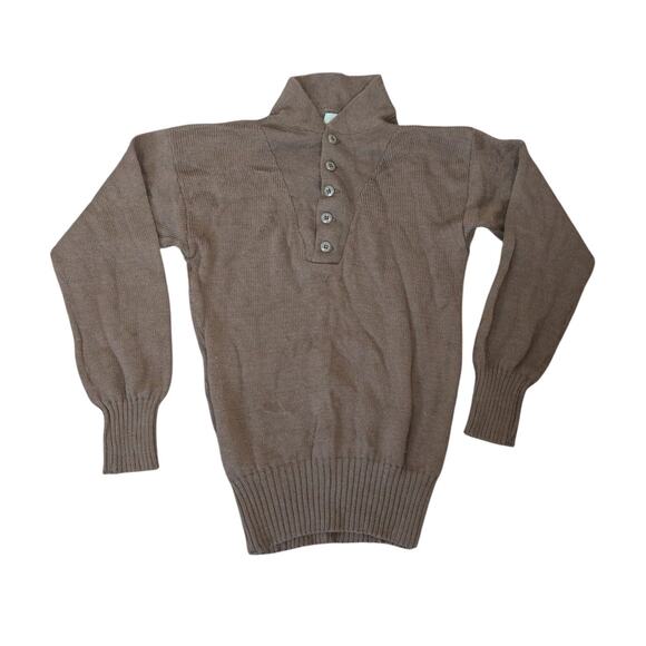 Vintage 80s Military Wool Sweater Olive Green Army Henley Pullover Mens XL - Picture 1 of 4